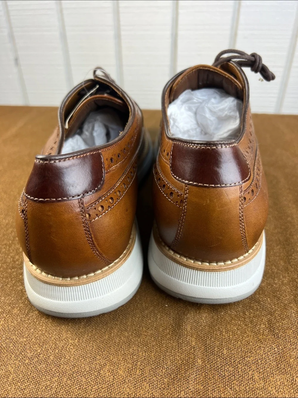 SAMPLE Johnston & Murphy Brown Leather Wingtip Oxfords with White Sole